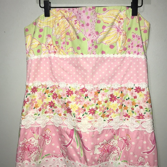 Lilly Pulitzer Vintage Kentucky Derby Strapless Cotton Mini Dress Size 12 - Picture 2 of 7